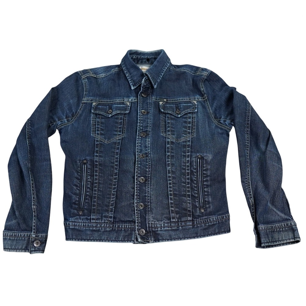 Diesel Womens XL Denim Trucker Jacket Y2K Stretch Dark Wash Fitted 00ECAL
